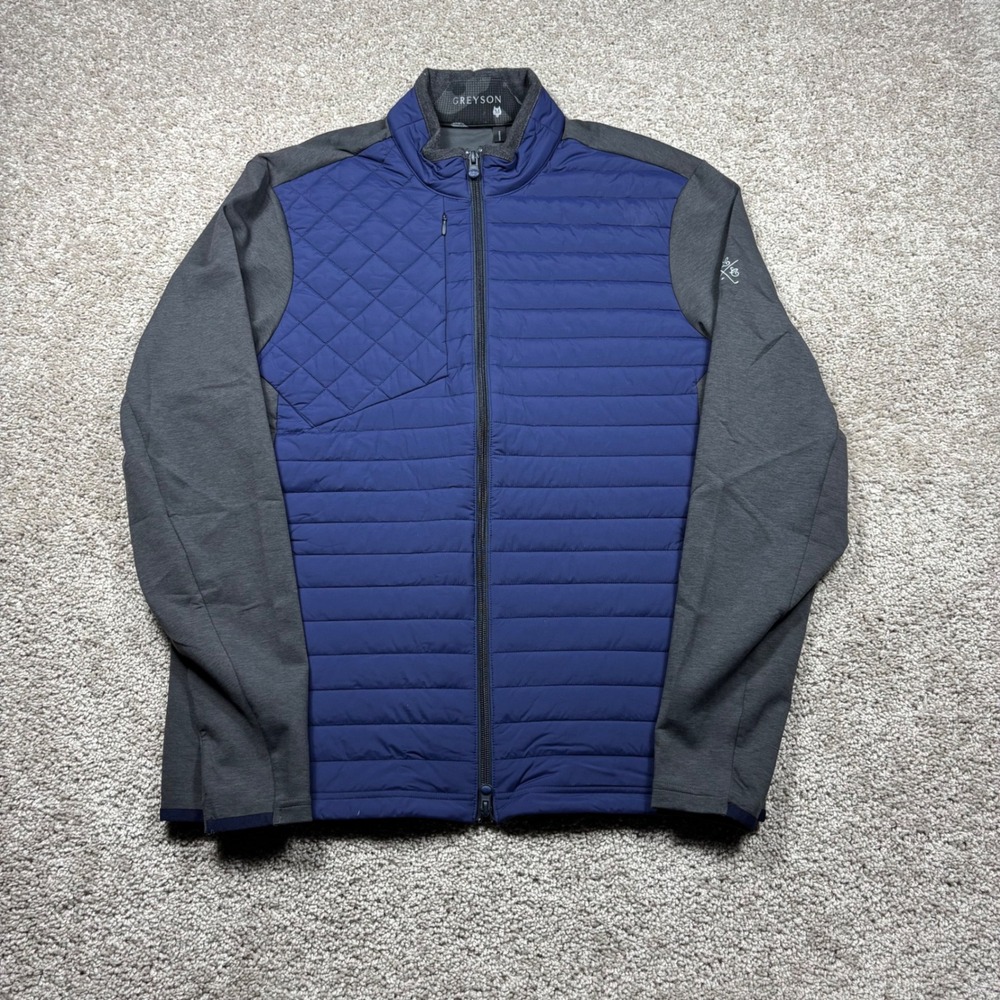 Greyson Yukon Hybrid Jacket Mens Medium Blue Gray Quilted Full Zip Golf Coat